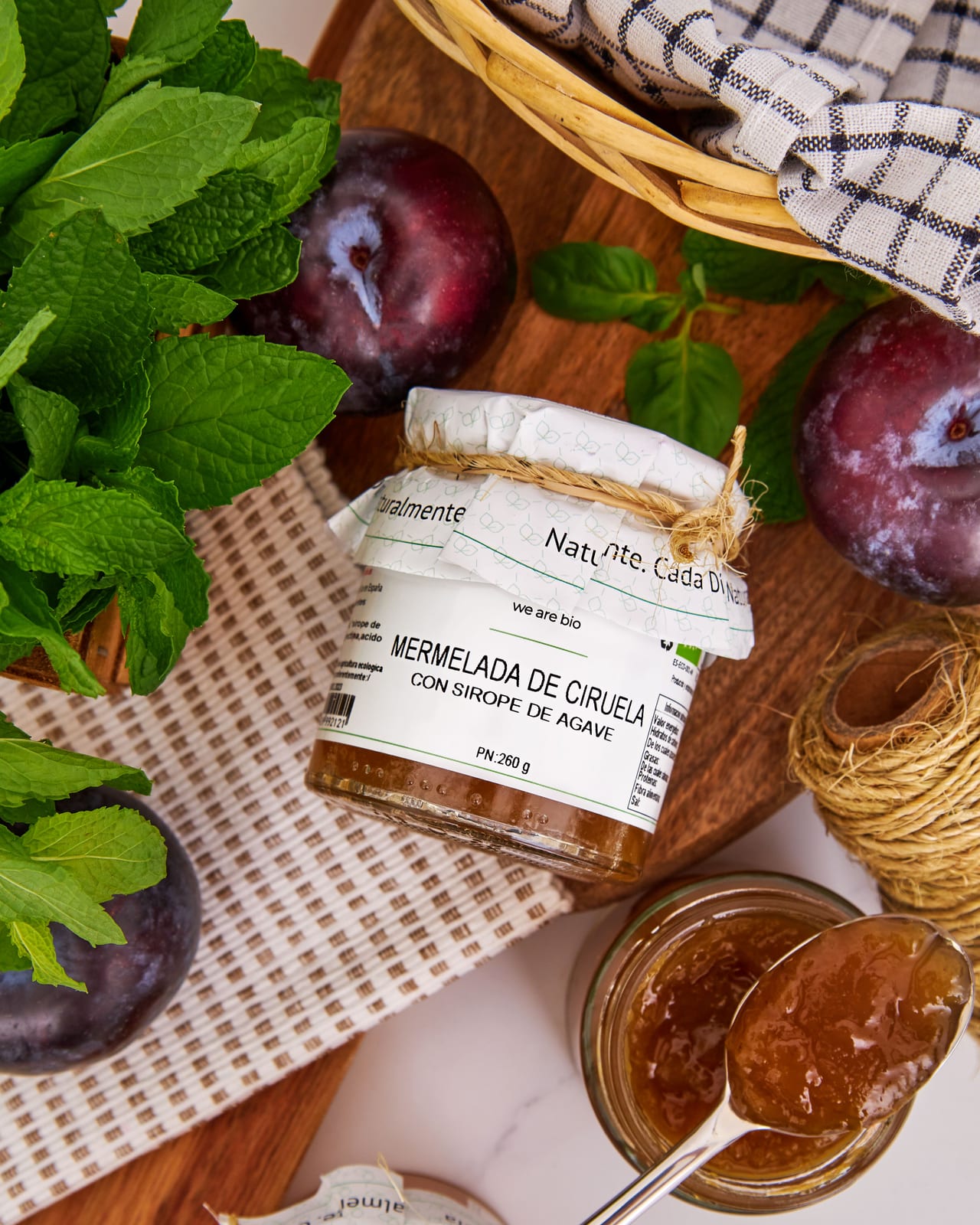 Plum preserve overhead with mint